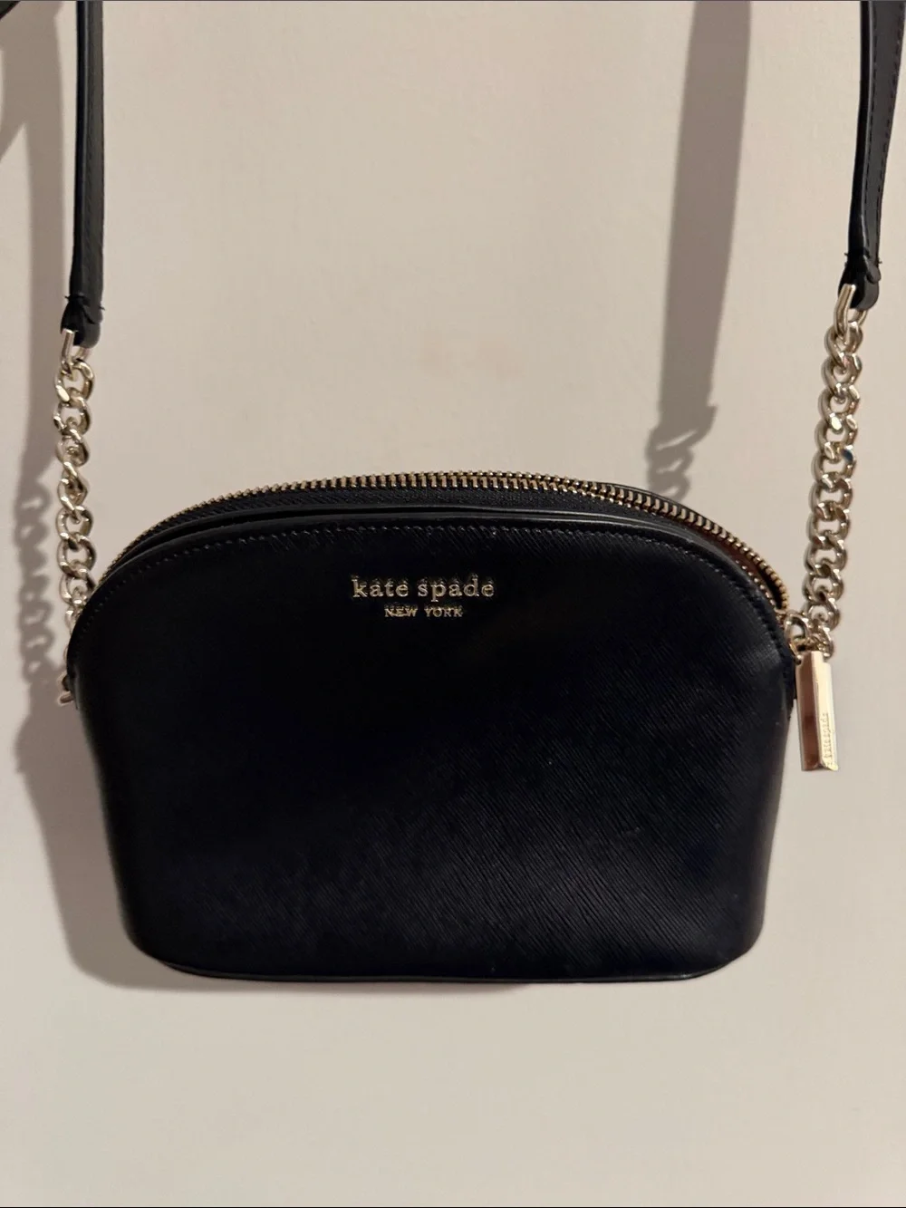 kate spade Black Leather Crossbody with Gold Chain